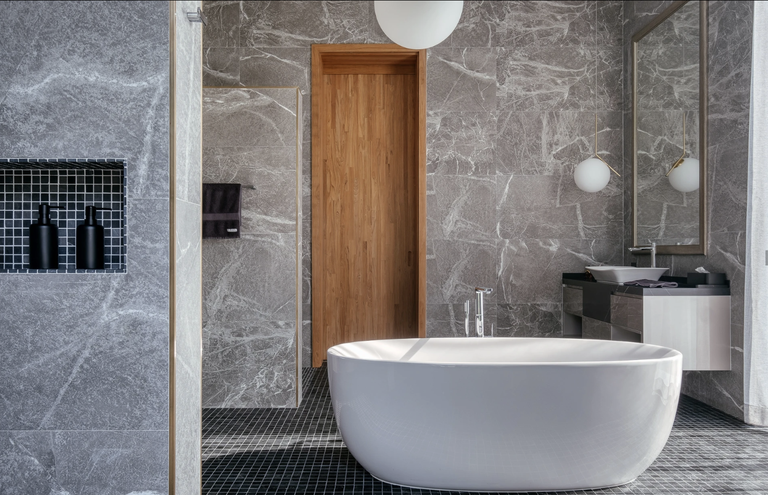 Modern bathroom with freestanding tub