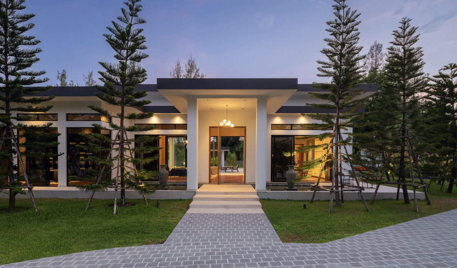 Modern house with landscaped entrance