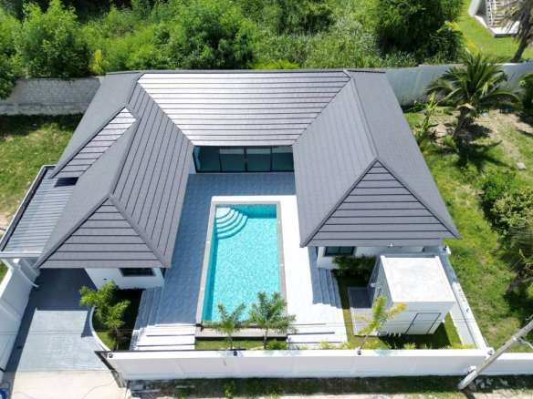 Villa with pool viewed from above