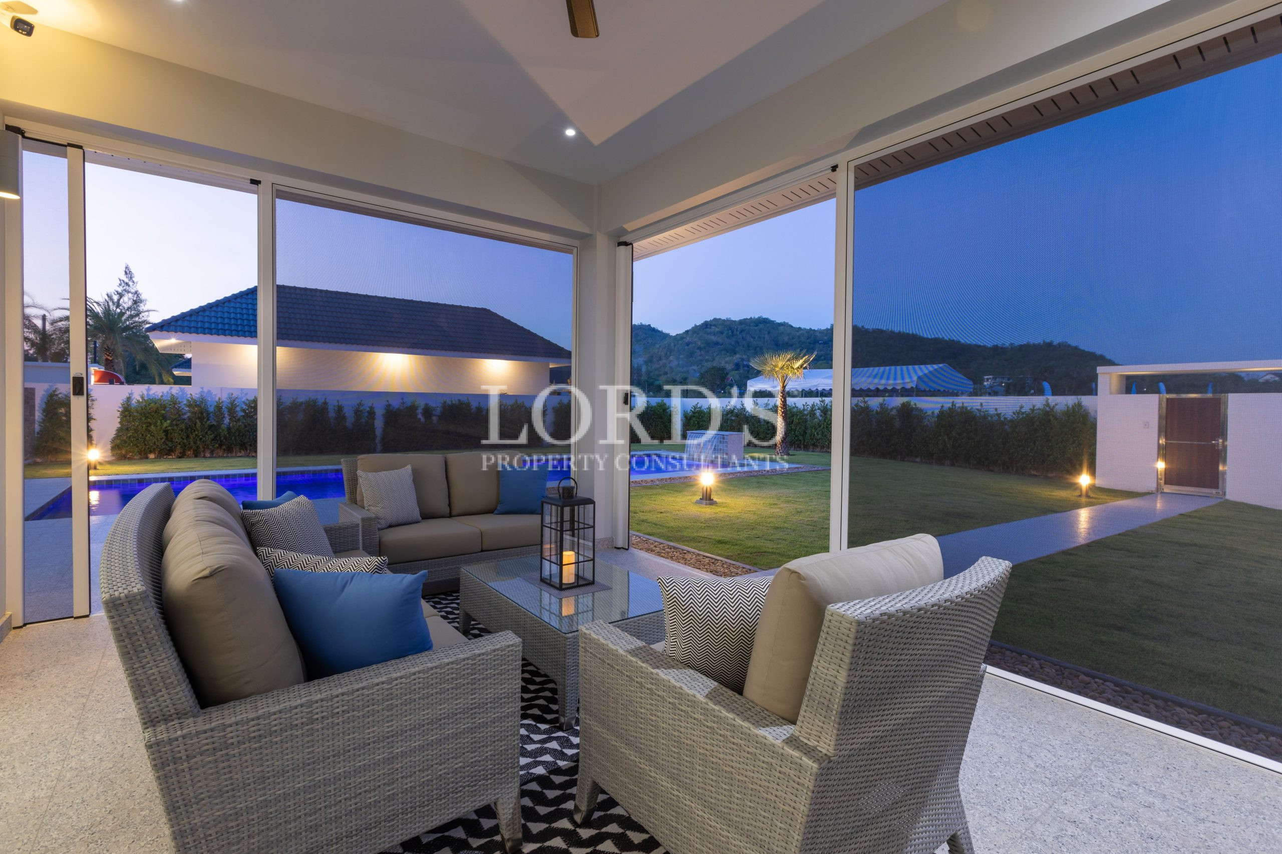 Outdoor terrace with lounge seating