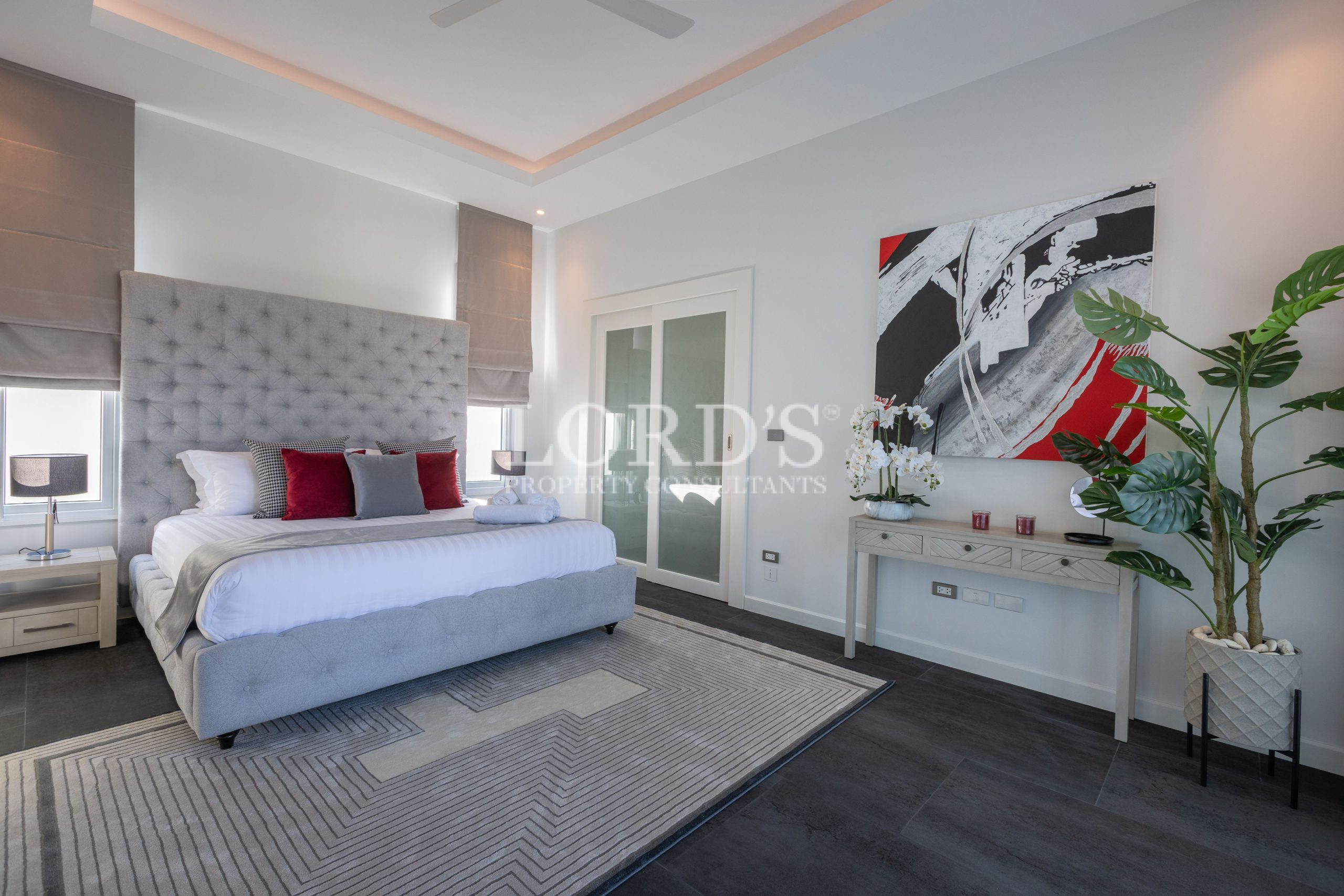 Bedroom with modern decor and lighting