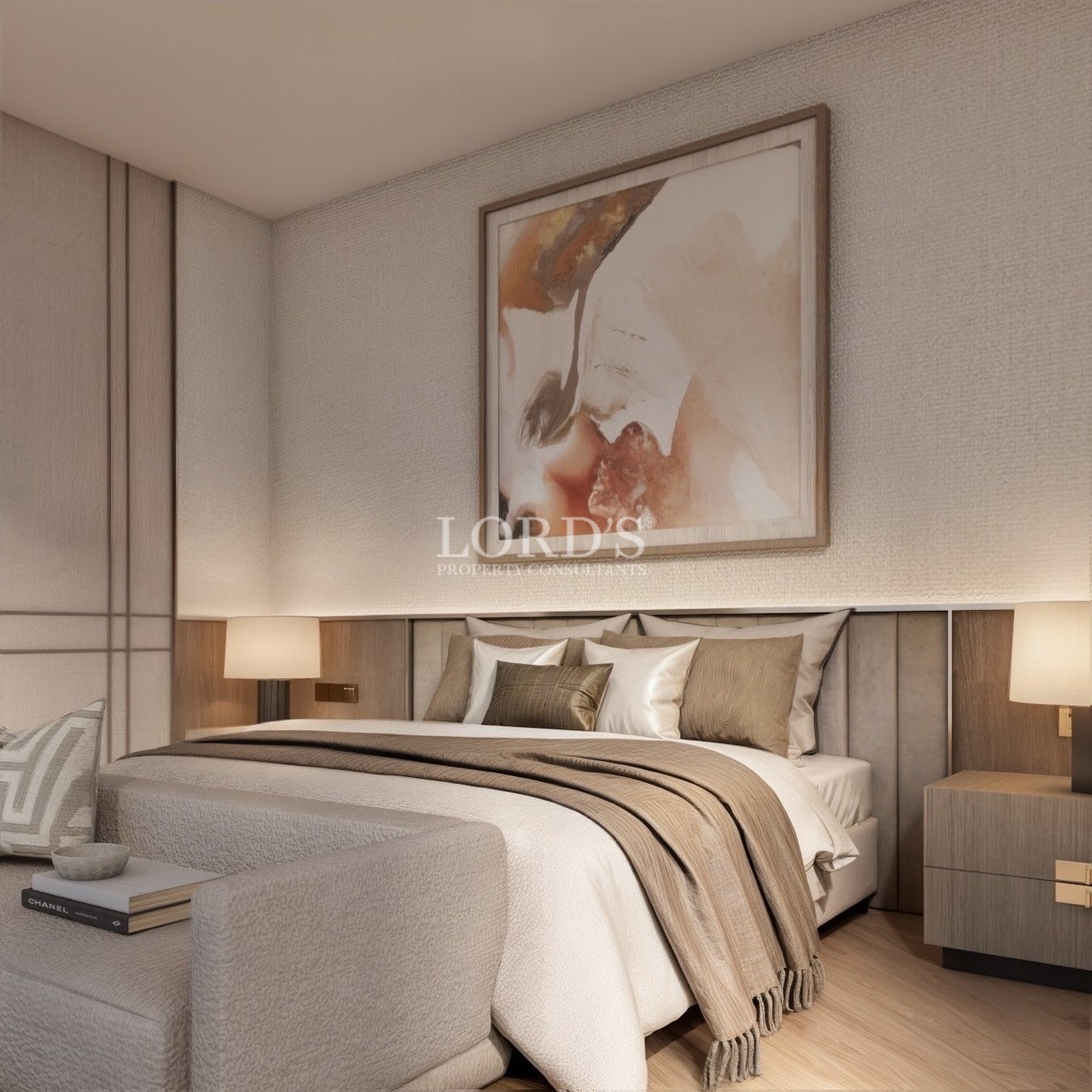 Comfortable bedroom with soft lighting