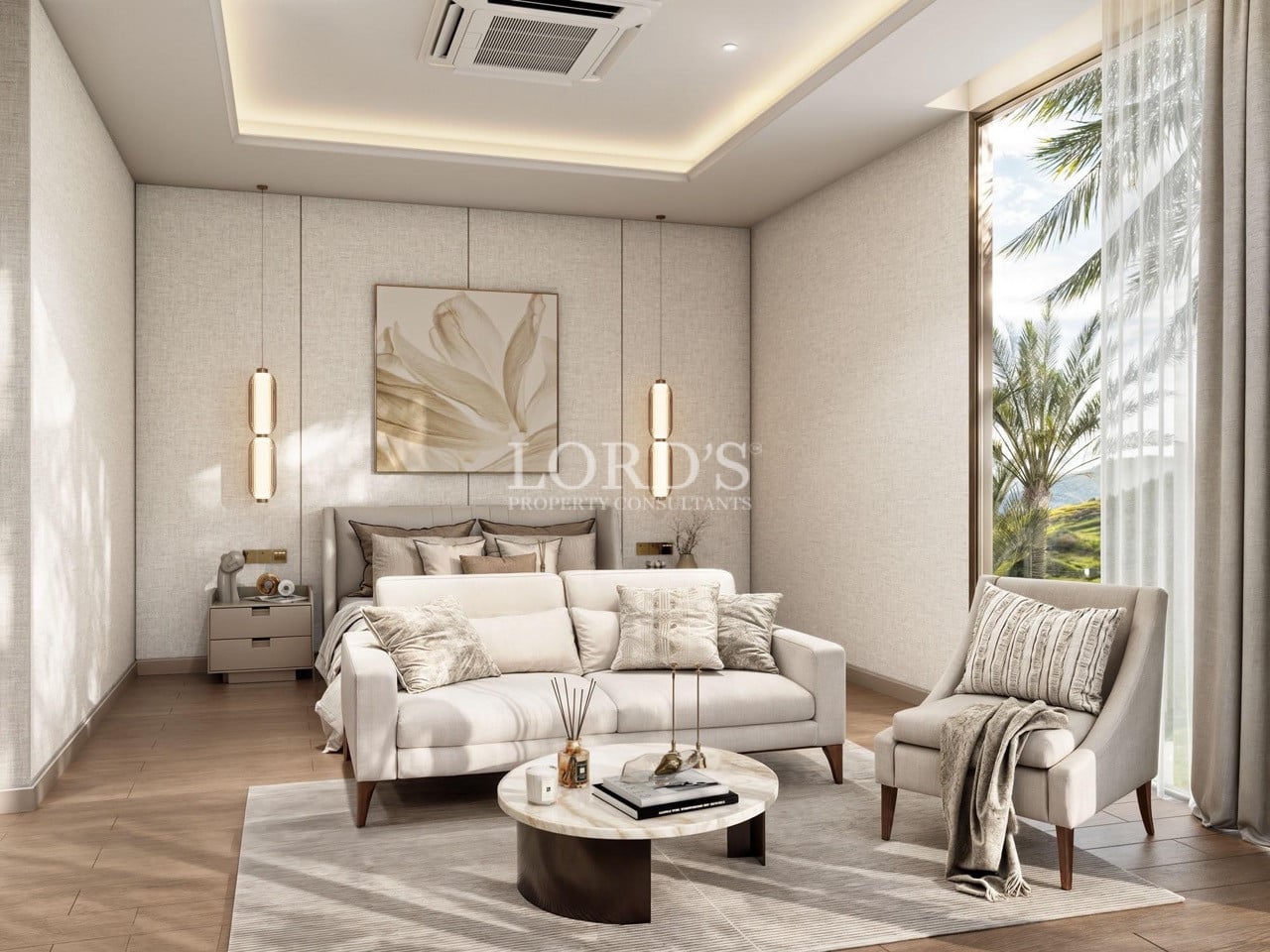 Luxury bedroom with modern artwork