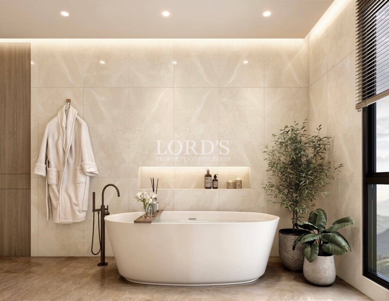 Luxury bathroom with freestanding bathtub