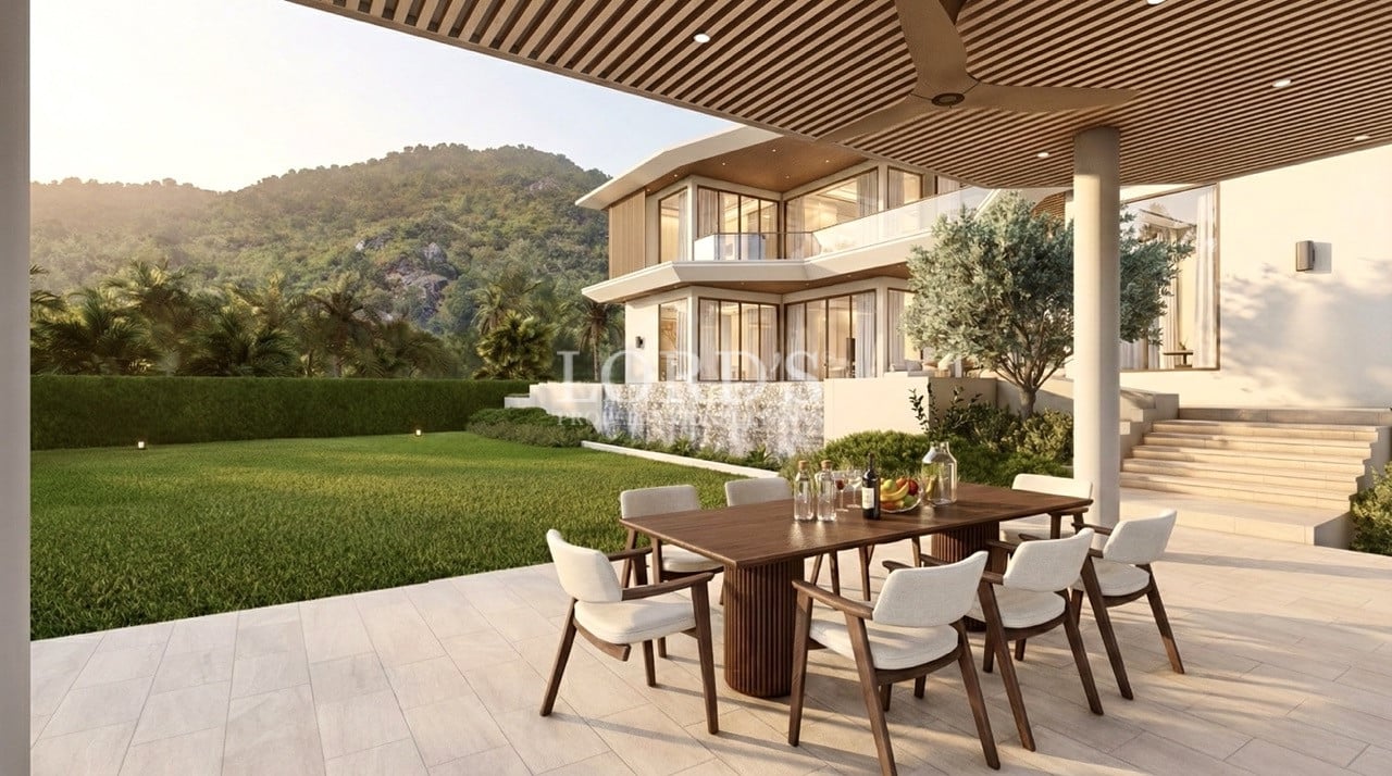 Outdoor dining terrace with scenic view