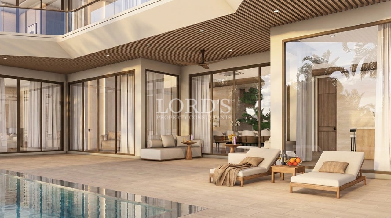Modern villa exterior with swimming pool