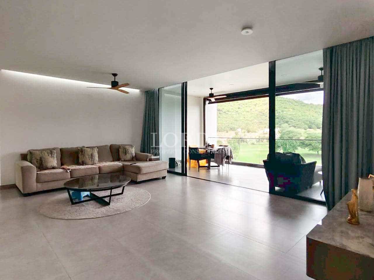 Modern living room with scenic view