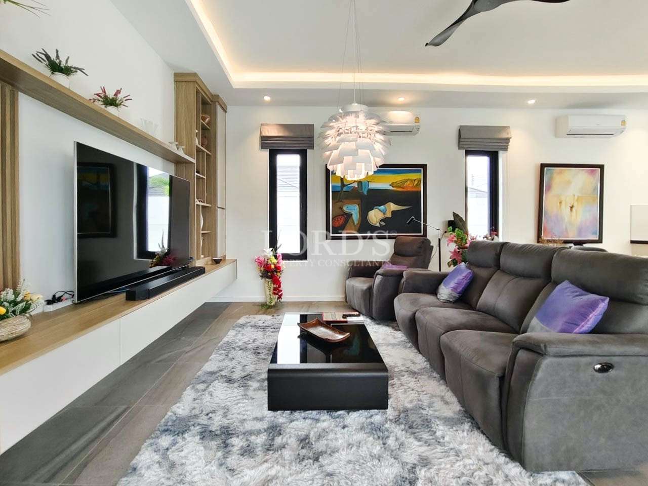 Living room with sofa and rug