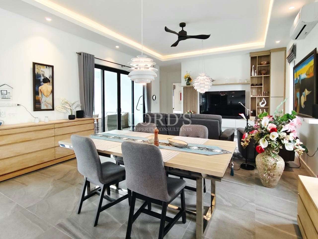 Dining area with table and chairs