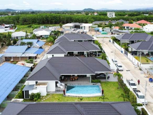 Aerial view of residential area with villas