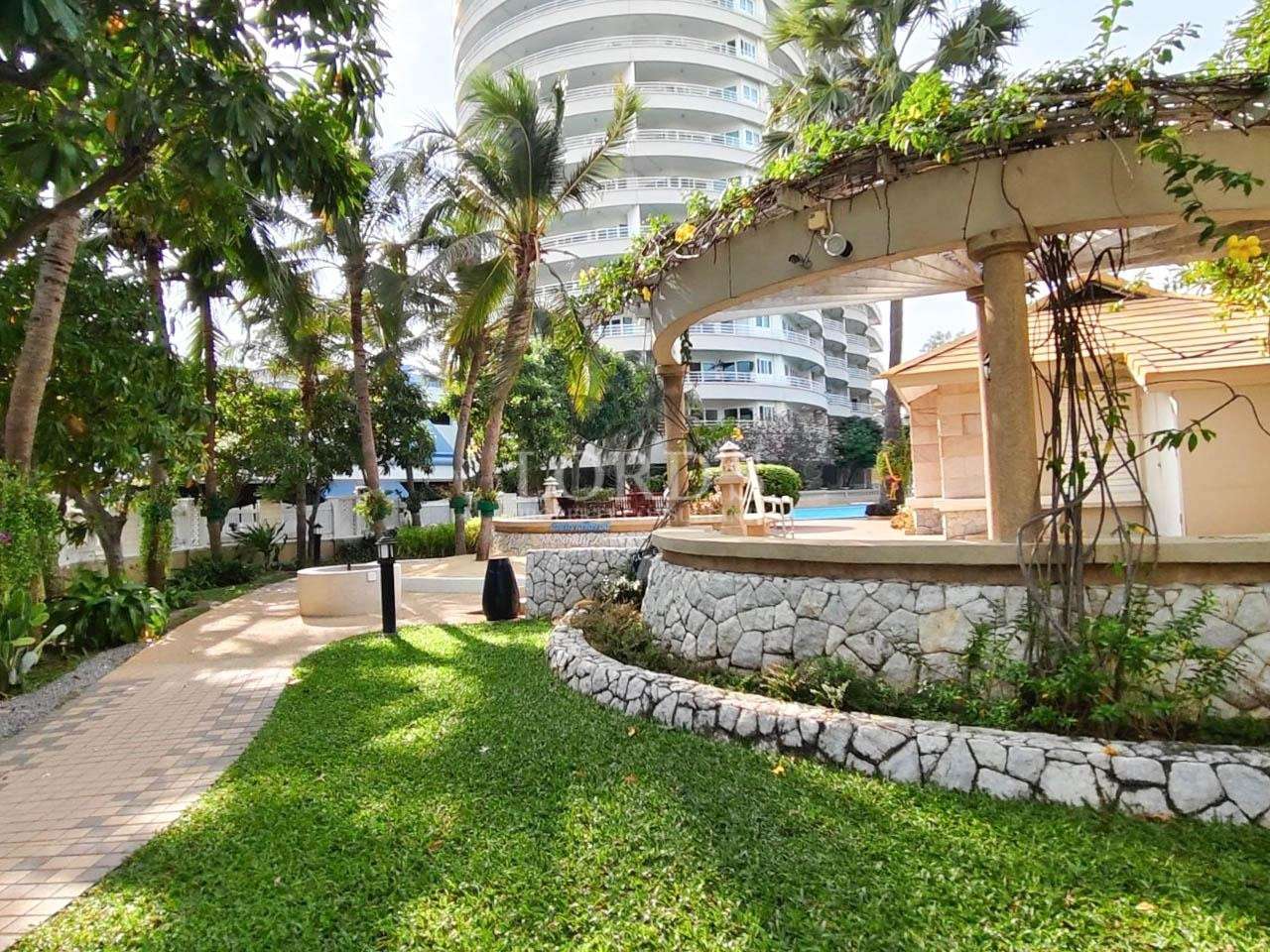 Outdoor seating area with garden view