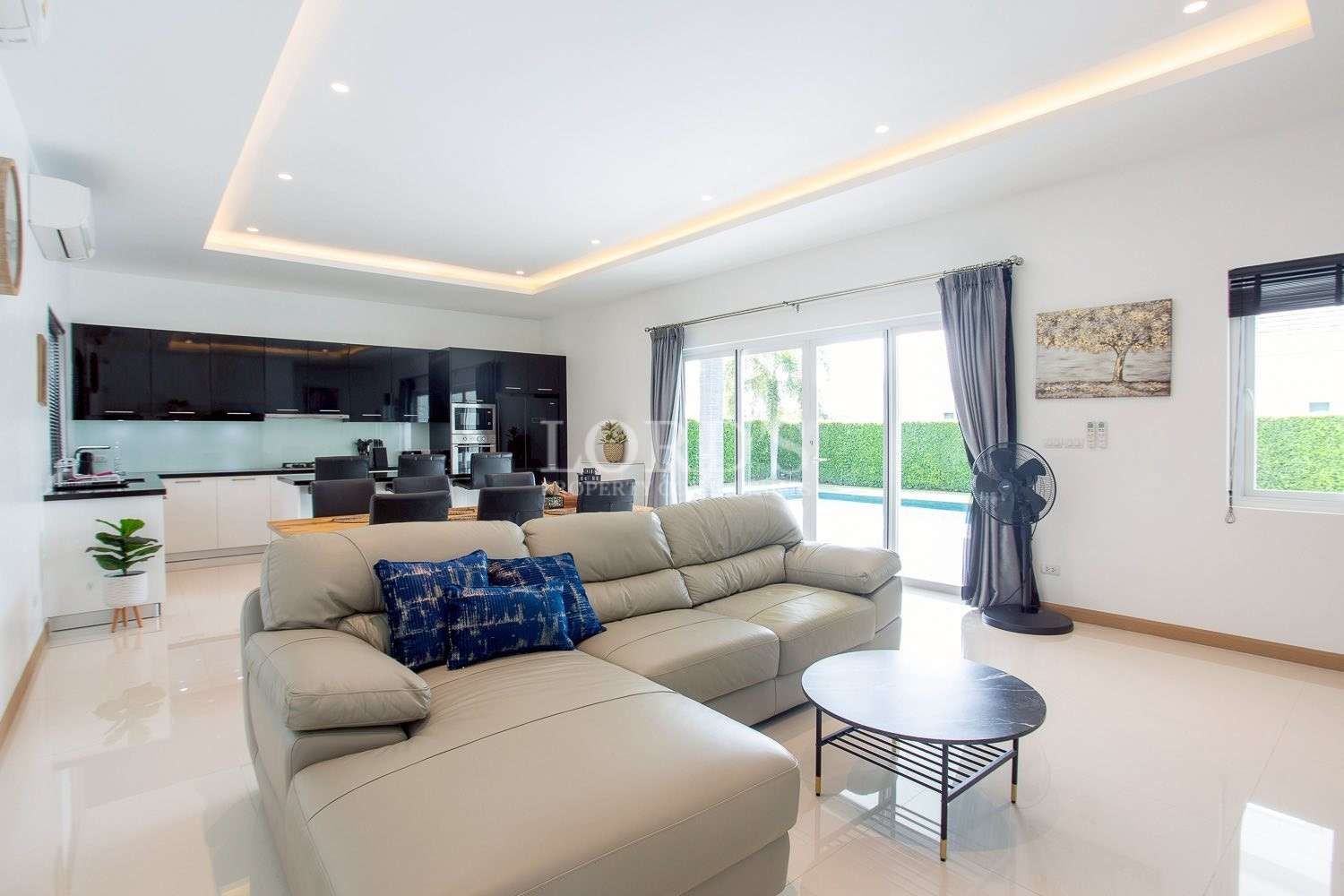 Living room with sofa and natural light