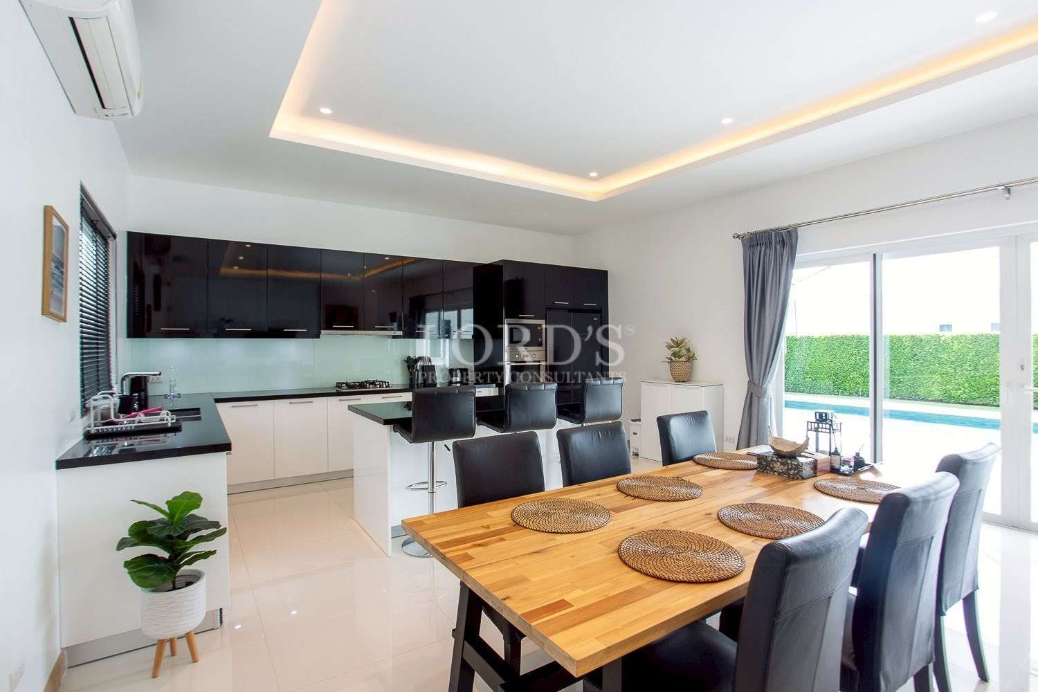 Dining area with wooden table