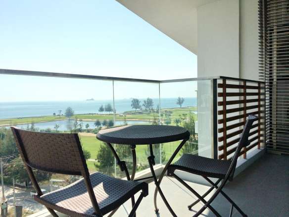 Balcony seating with ocean or landscape view