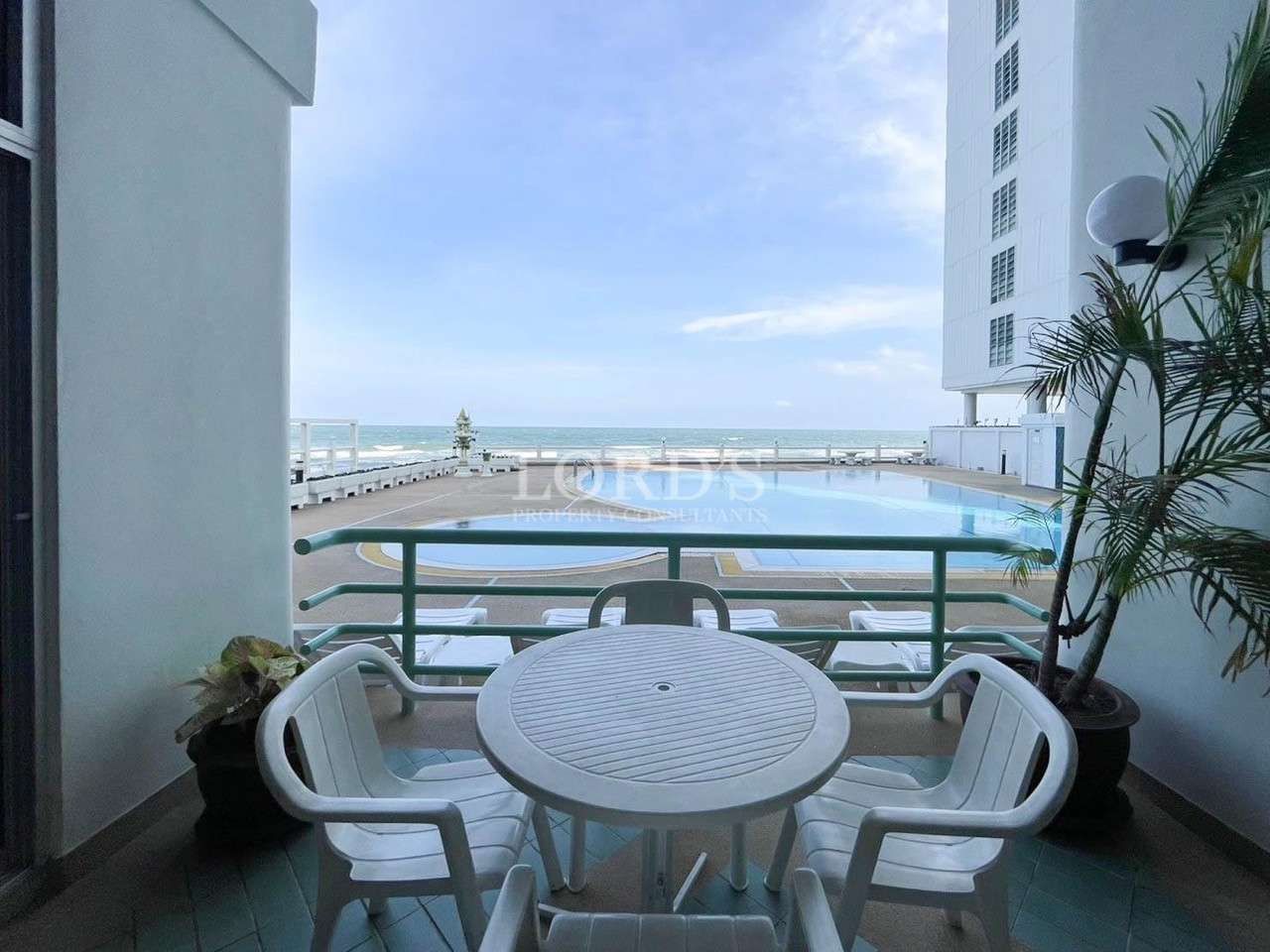Outdoor seating area with ocean view