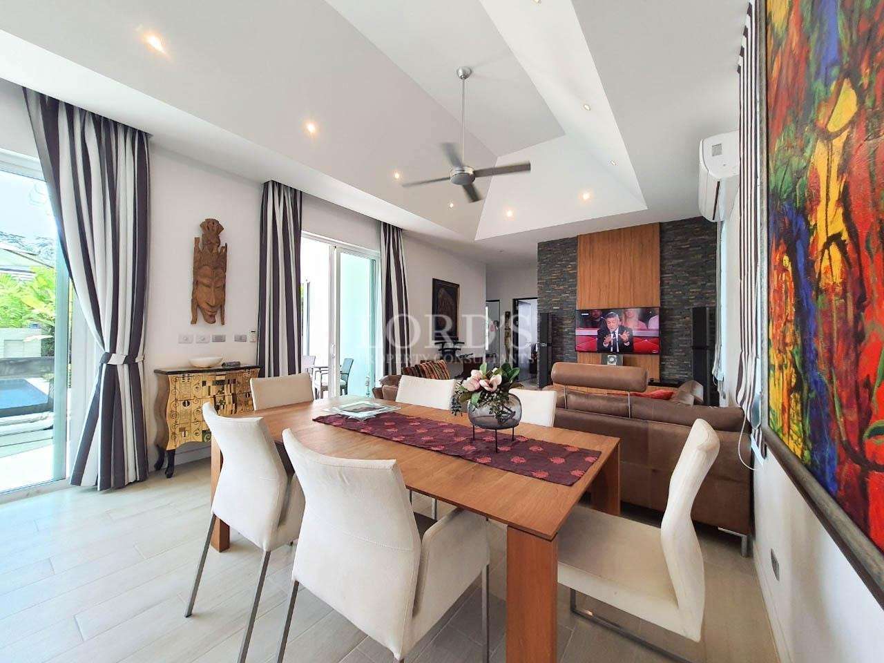 Living room with sofa and TV wall