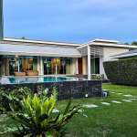 Modern villa exterior with garden