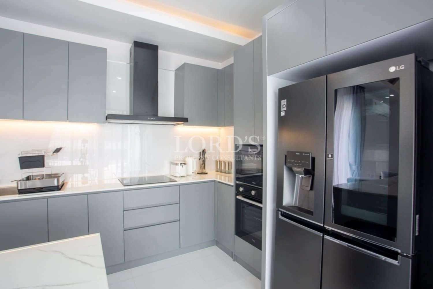 Beautiful kitchen with lighting and storage