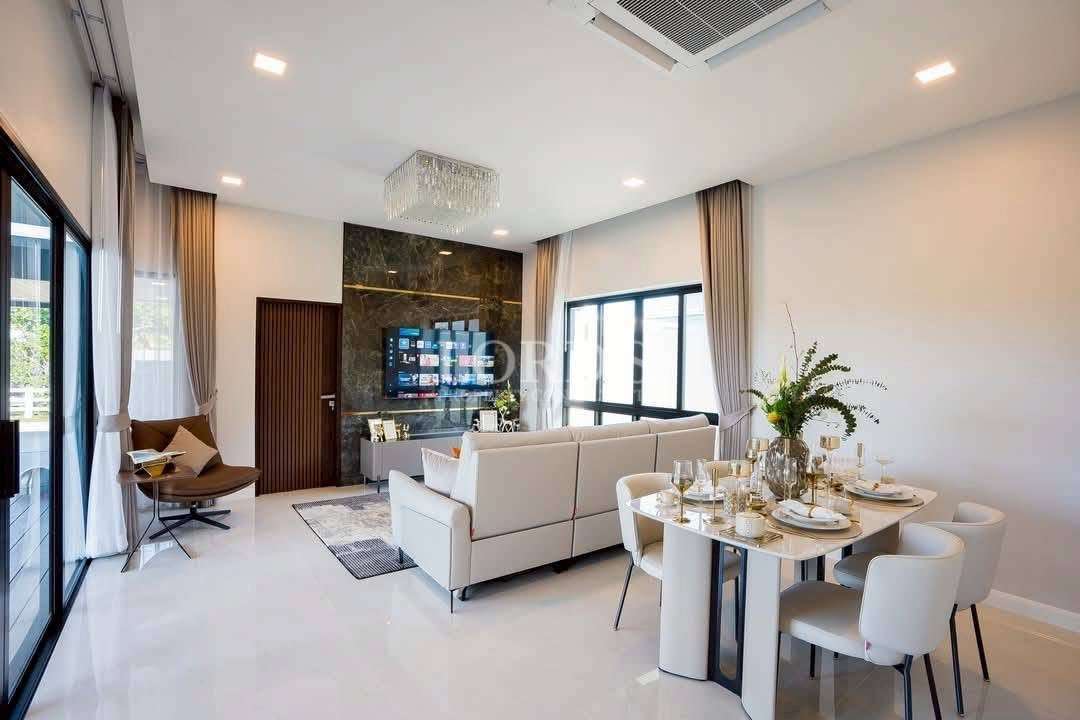 Living room with sofa and dining area