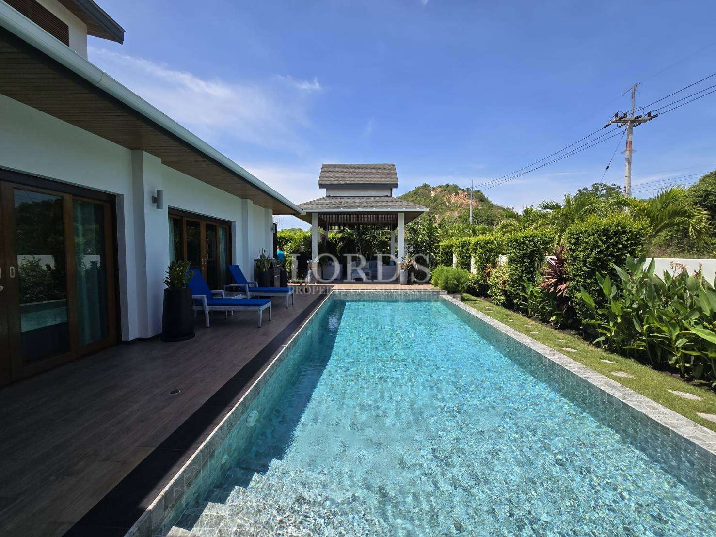 Pool with modern villa architecture