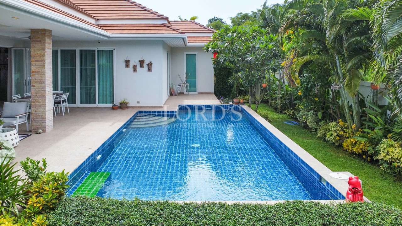 Modern house exterior with pool