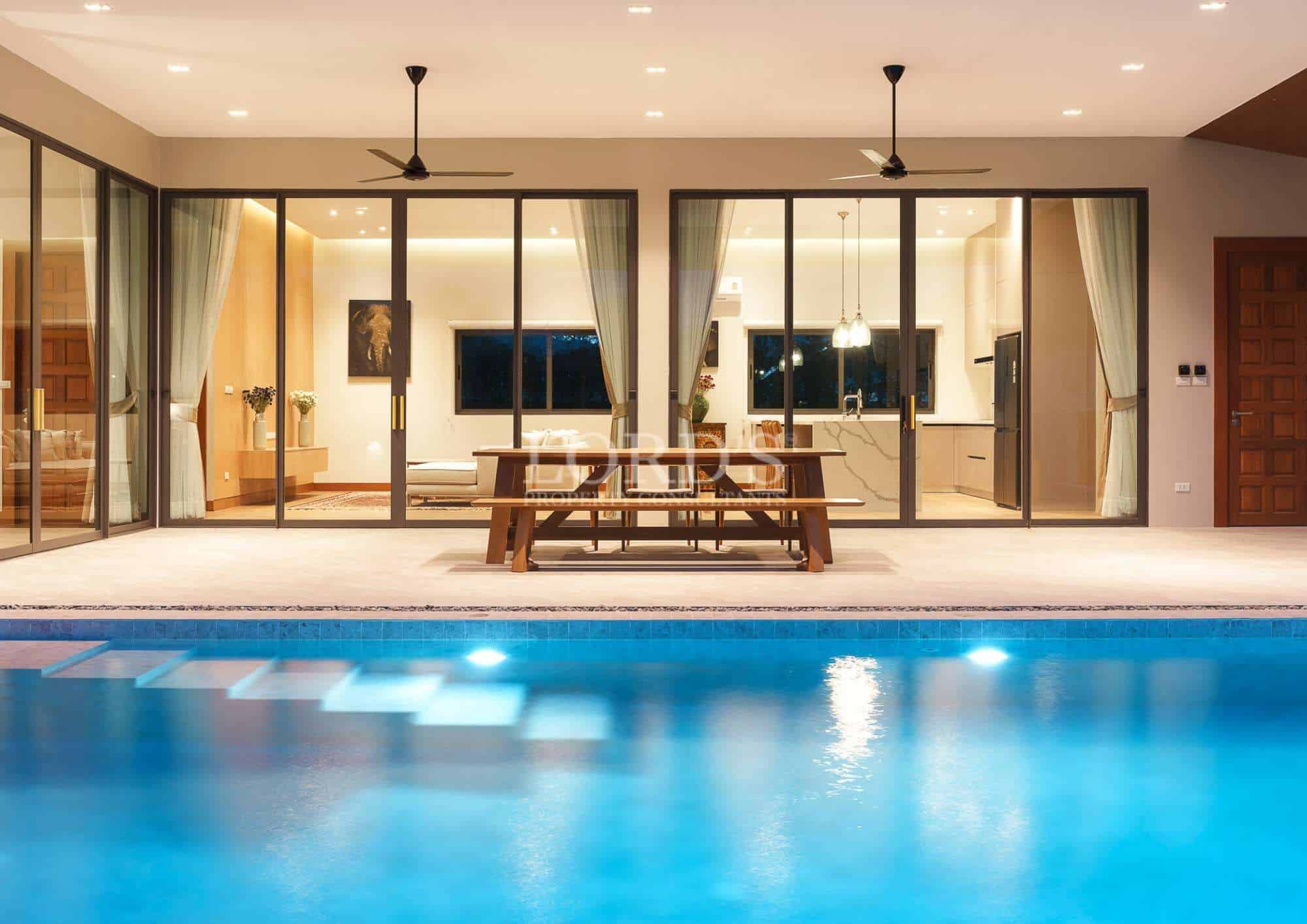 Modern home with pool and patio