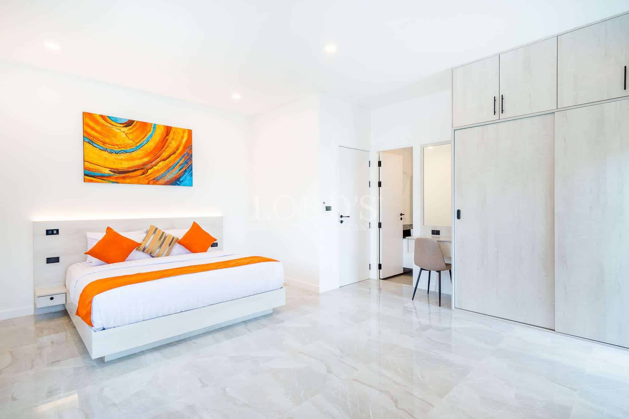 Modern bedroom with bright decor