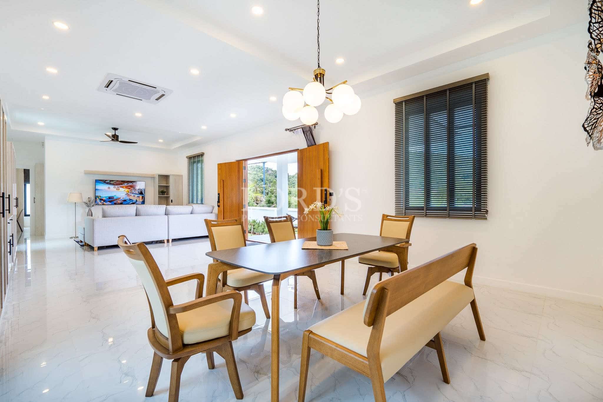 Modern dining area with natural light