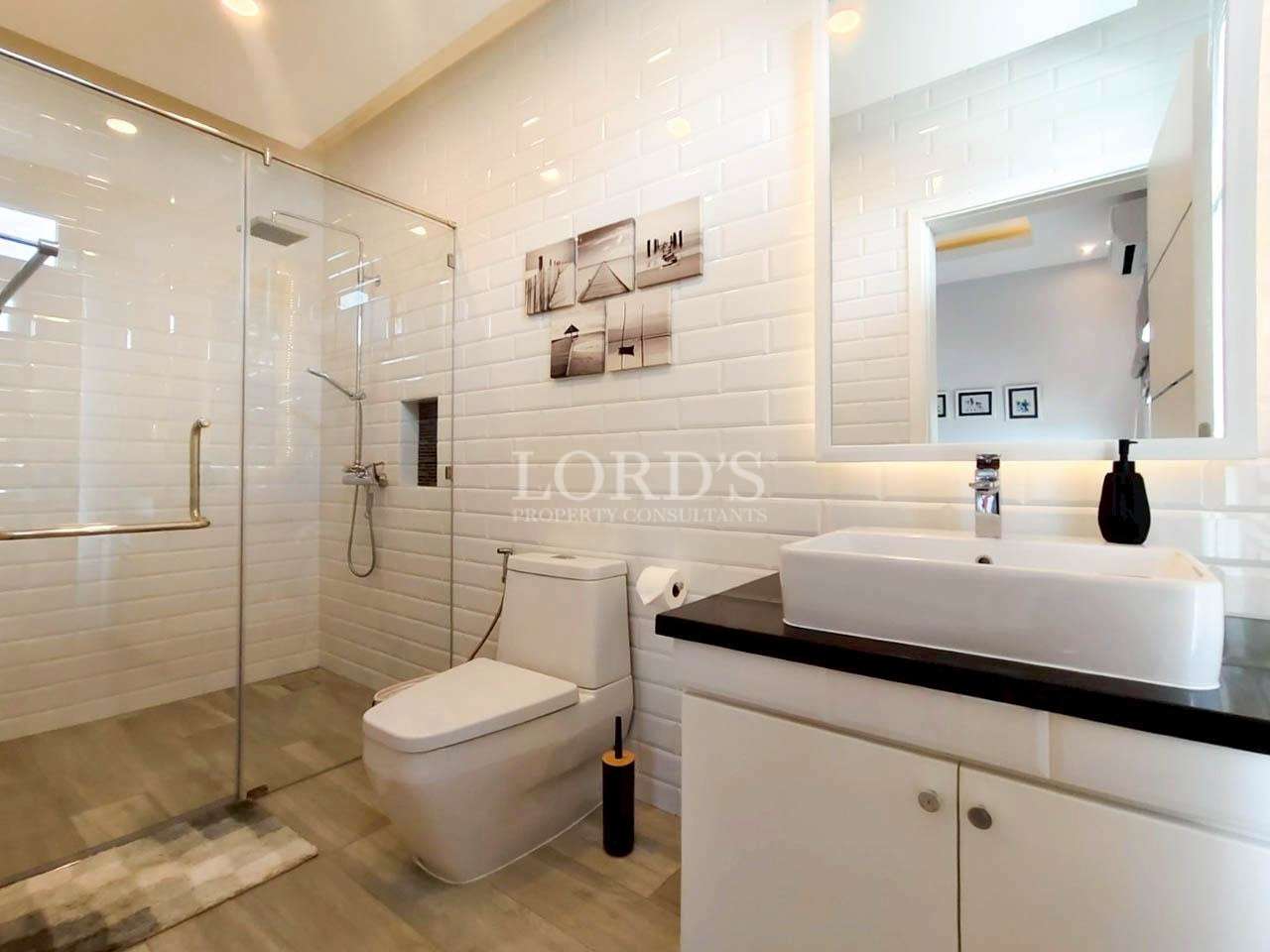 Modern bathroom with glass shower