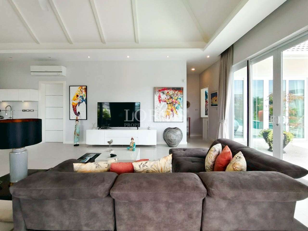 Modern living room with colorful decor