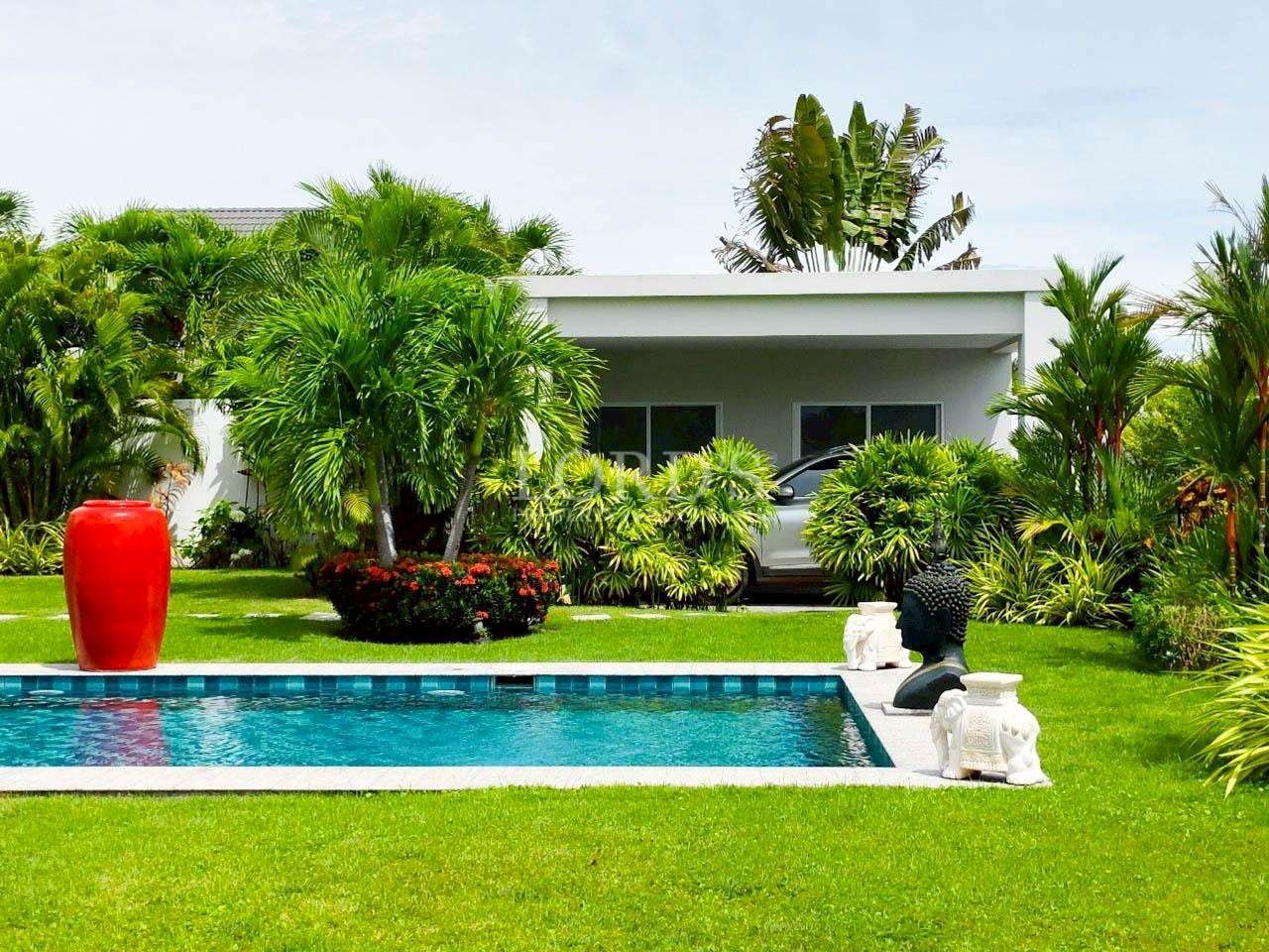 Modern living room with large windows