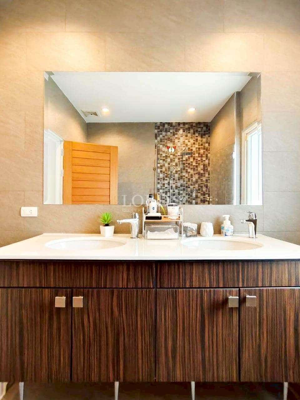 Modern bathroom with stylish fixtures.