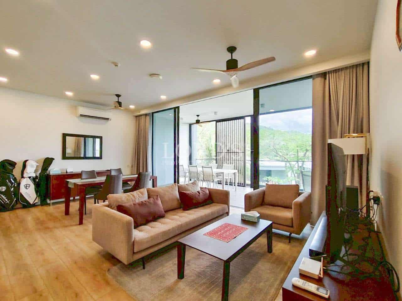 Modern living room with large windows