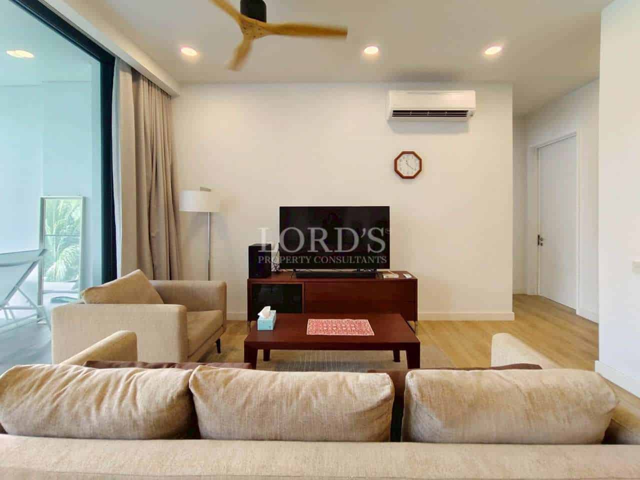 Modern living room with furniture.