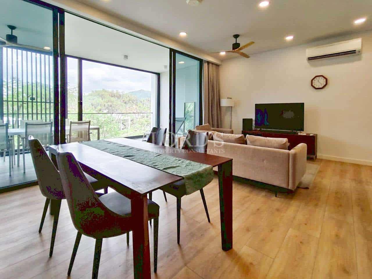 Modern living room with dining area