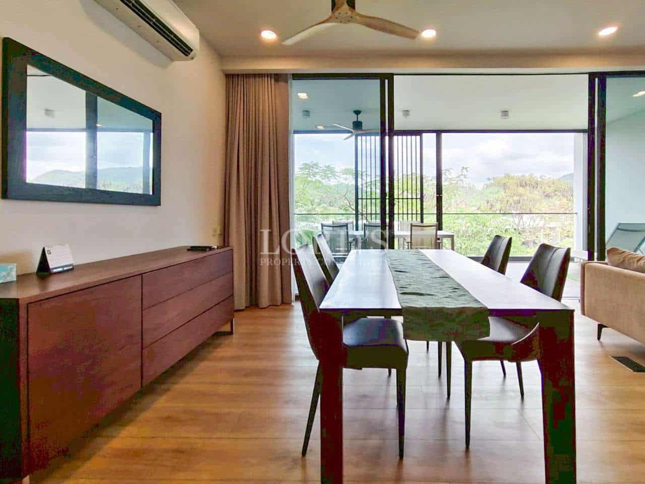 Modern dining area with large windows