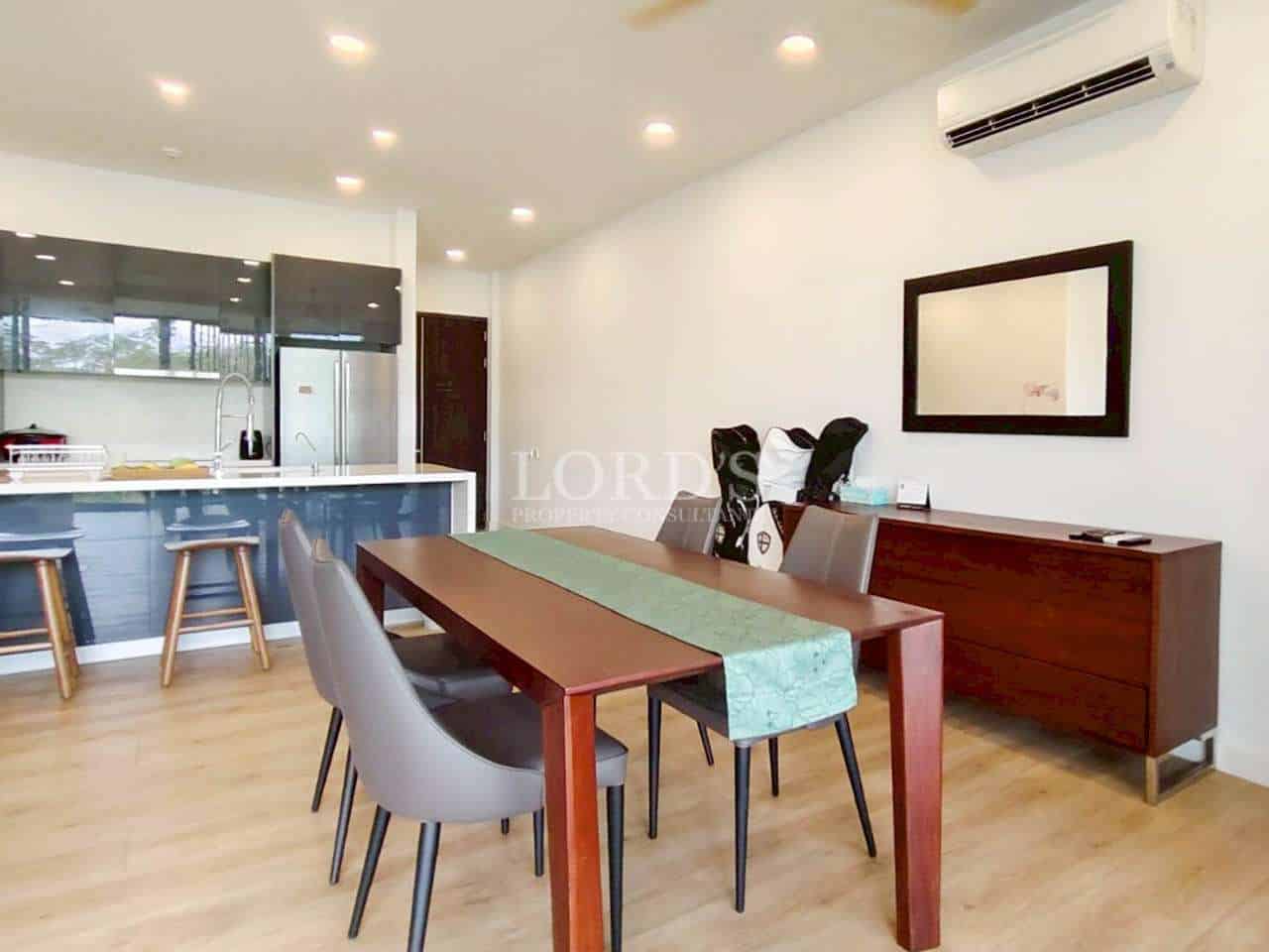 Modern dining area with kitchen