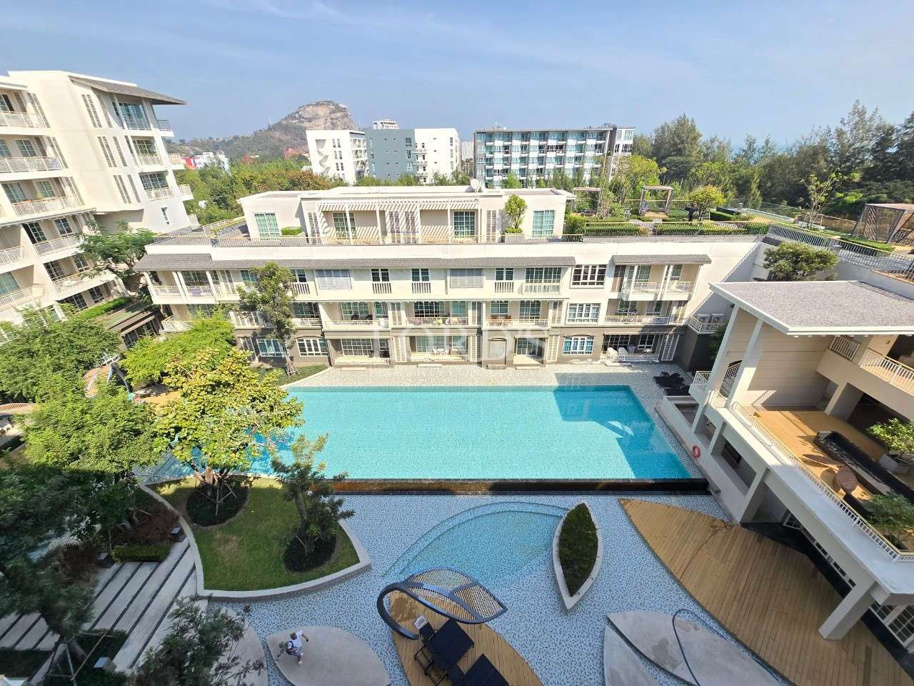 Modern building with swimming pool view