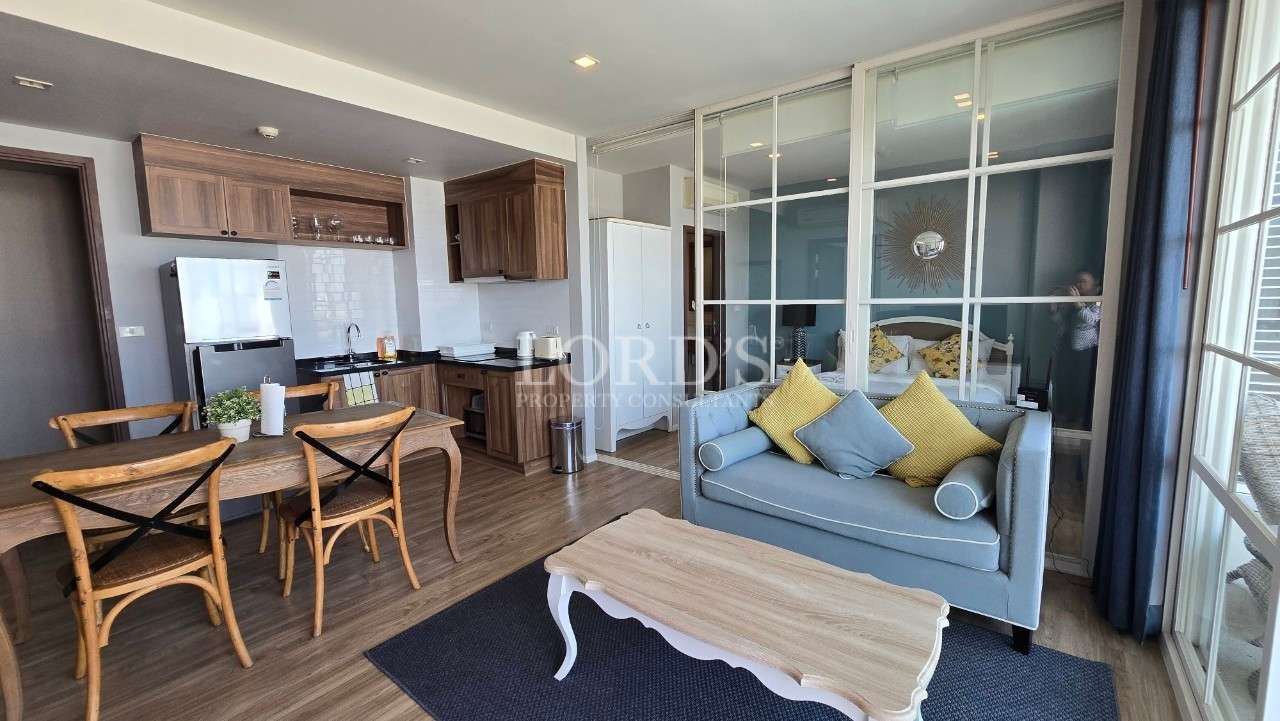 Modern living room and kitchen area