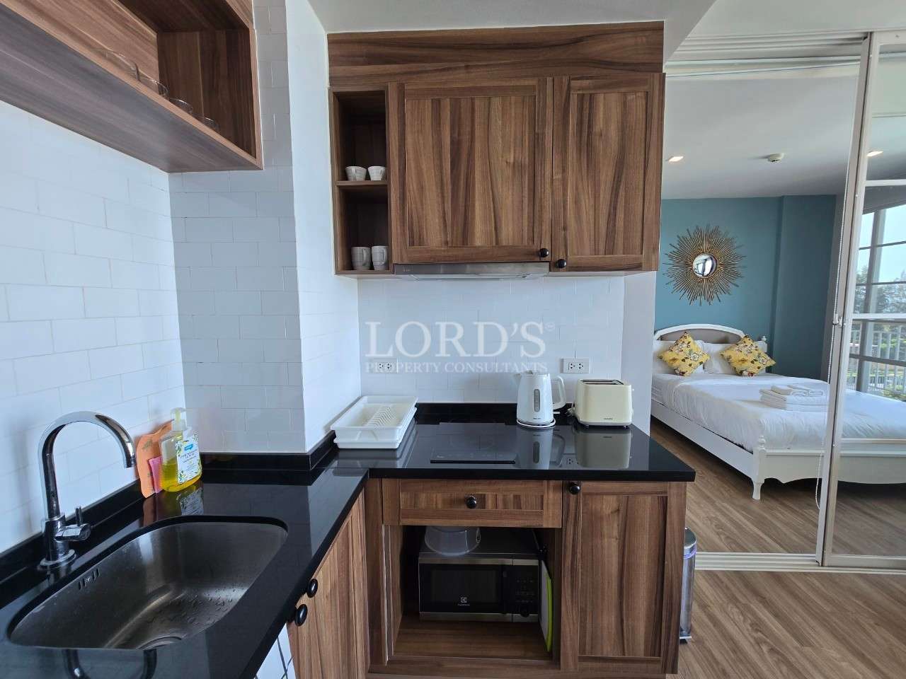 Modern kitchen with wooden cabinets