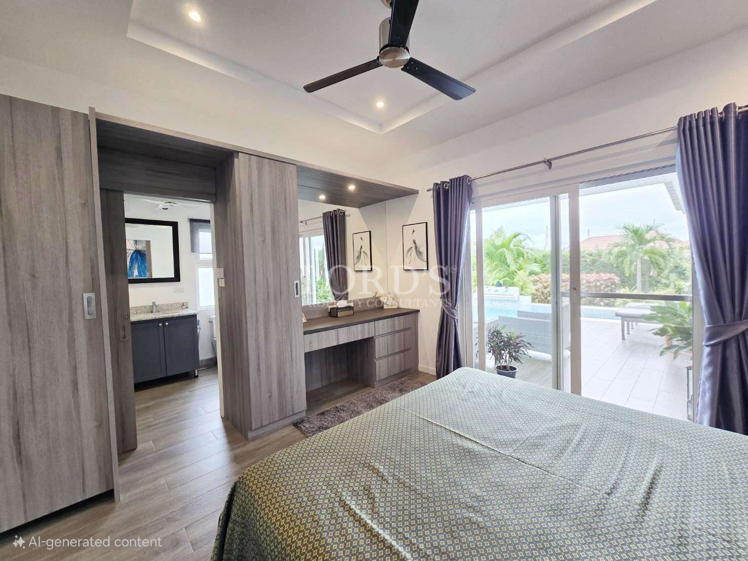 Modern bedroom with balcony view