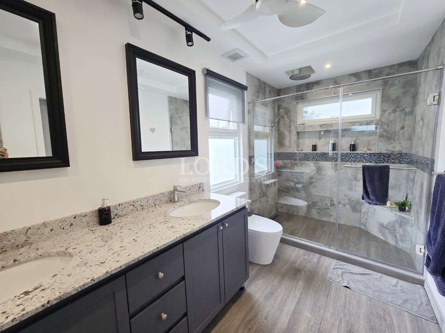 Modern bathroom with glass shower