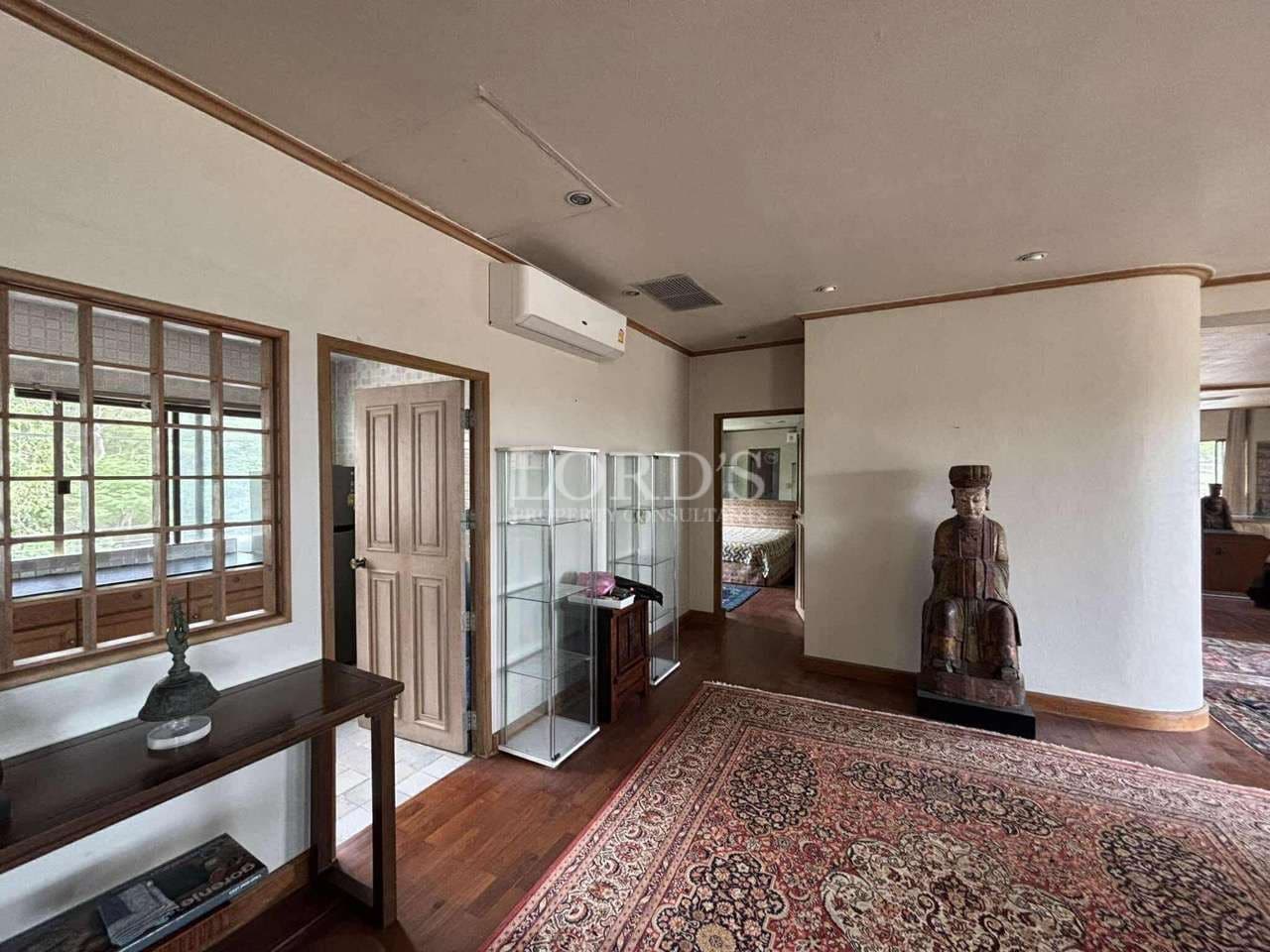 Spacious room with wooden decor.