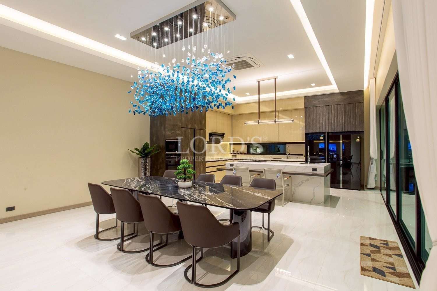 Modern kitchen with elegant dining area