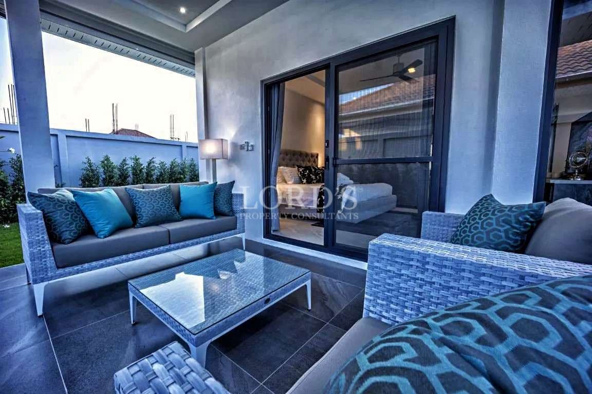 Modern outdoor living space with furniture