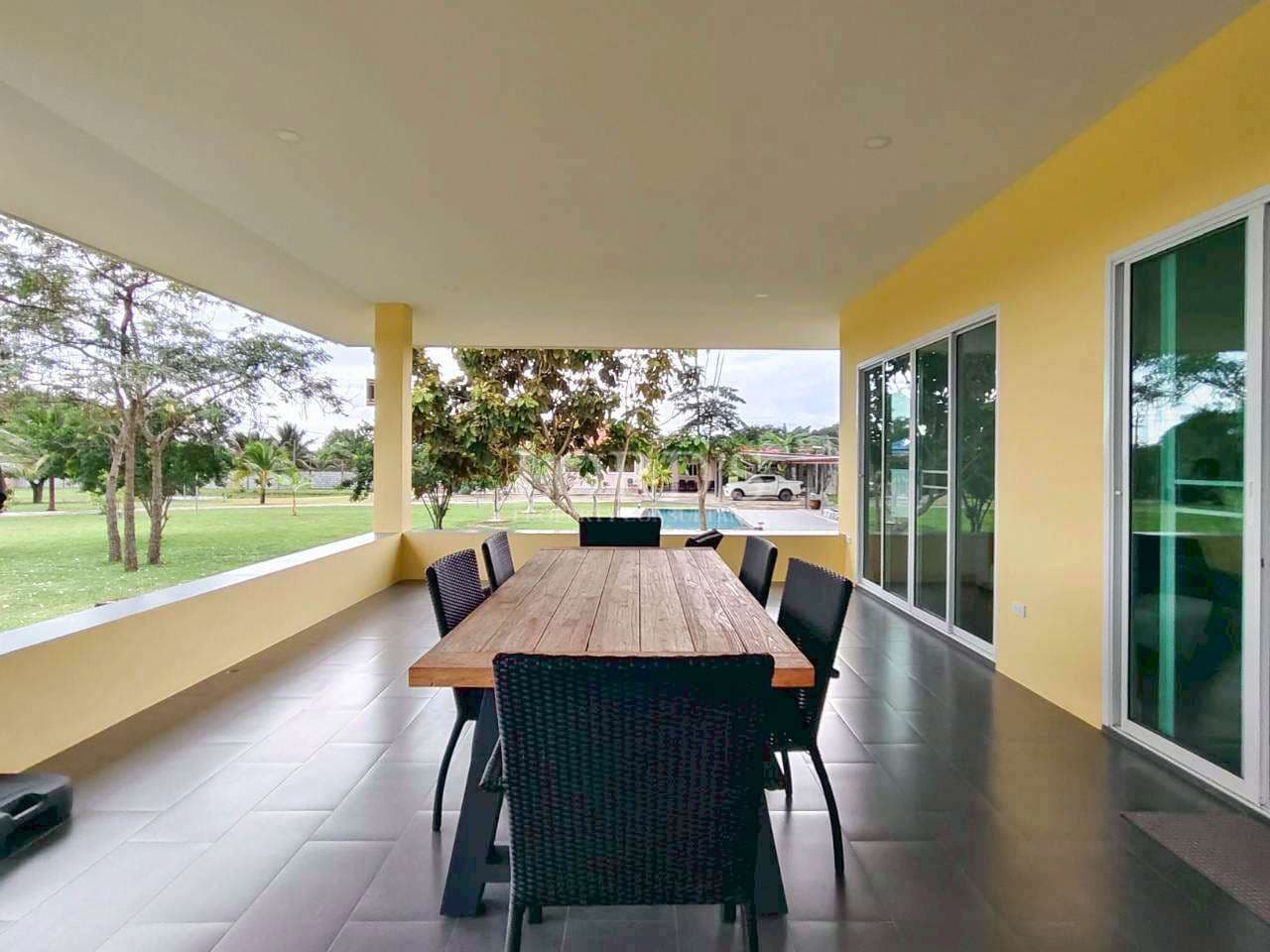 Spacious outdoor dining area with view