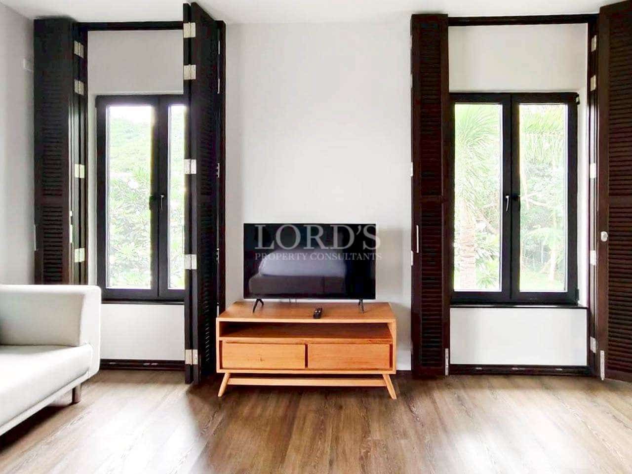 Modern living room with wooden furniture