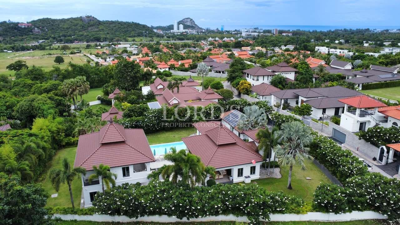 Aerial view of suburban landscape.