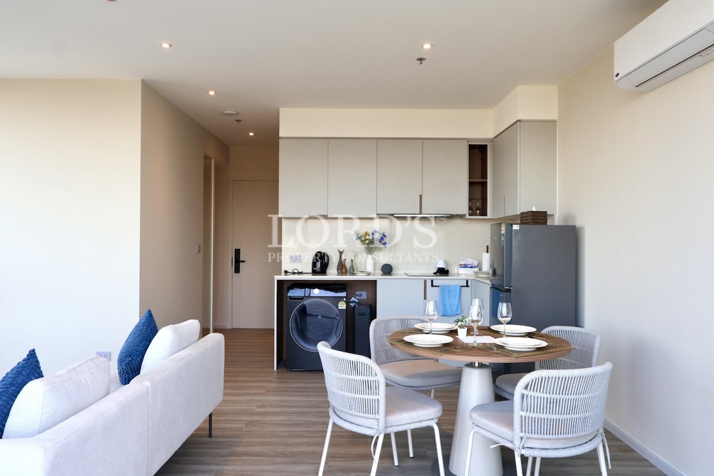 Open plan living room and kitchen
