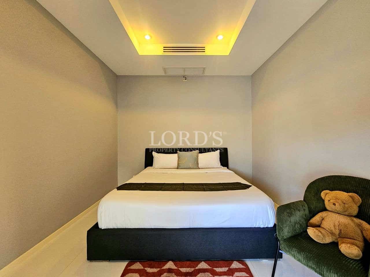 Cozy bedroom with modern decor.